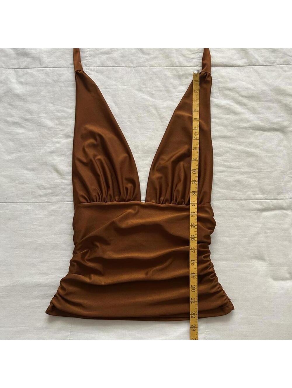 Orange Brown ruched halter neck top with tie detail Size medium - Picture 5 of 6